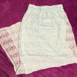 Long lace skirt with solid mini made under